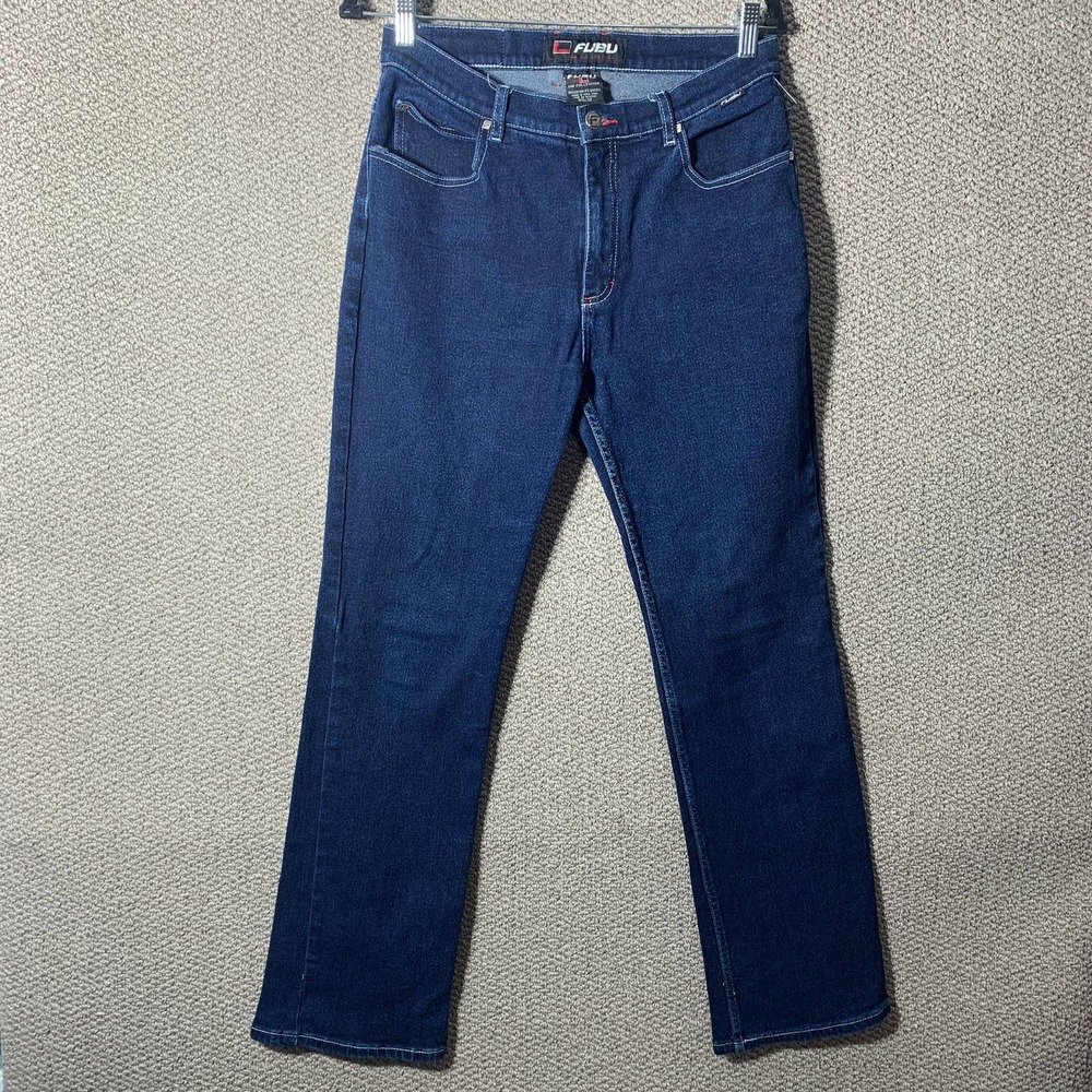 FUBU Womens Jeans 11/12 Juniors Dark Wash Denim Straight Leg Mid Rise Y2K Retro
